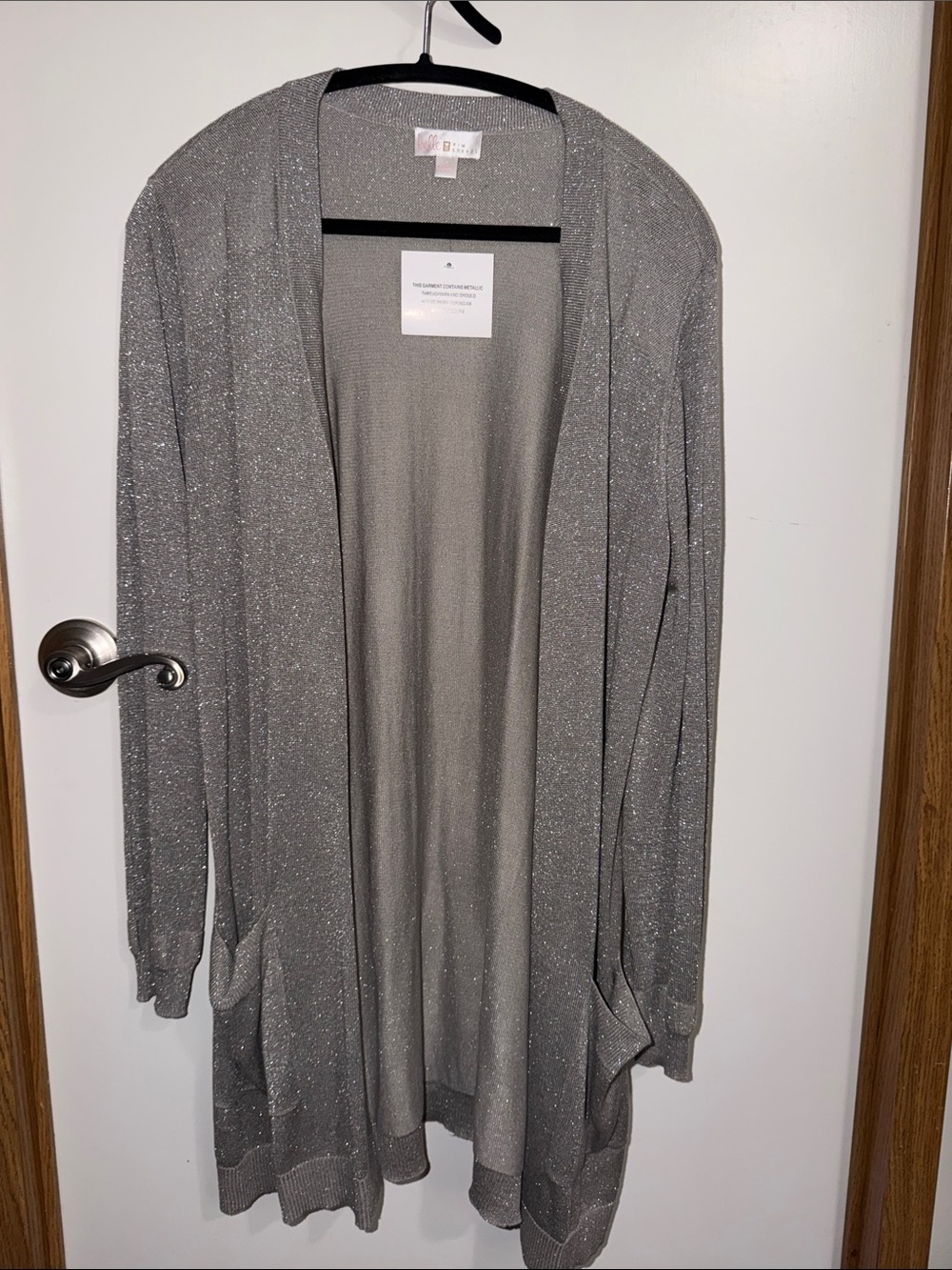 Belle by Kim Gravel Silver Sparkle Open-Front Cardigan